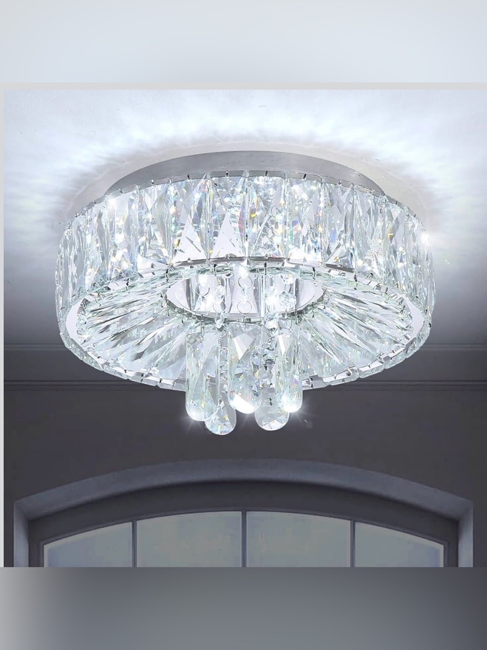 Modern Crystal Chandelier LED Flush Mount Ceiling Light Dimmable Lamp for Dinin